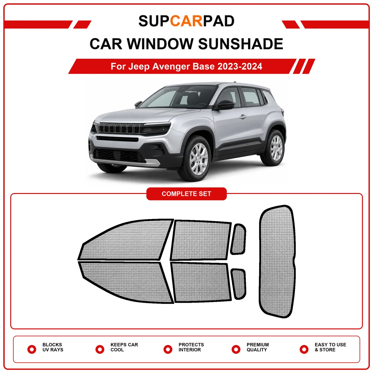 For Jeep Avenger Base 2023-2024 Pre‑Cut Auto Window Sunshade Anti‑UV Car Sun Visor Protector