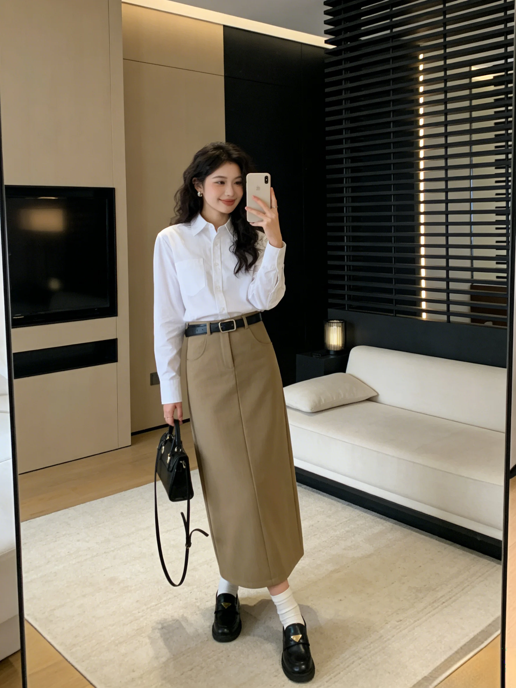 

Korean Sle High Waist Khaki Suit Skirt Women's Spring New Mid-Length Versatile Slimming Split f-length Skirt
