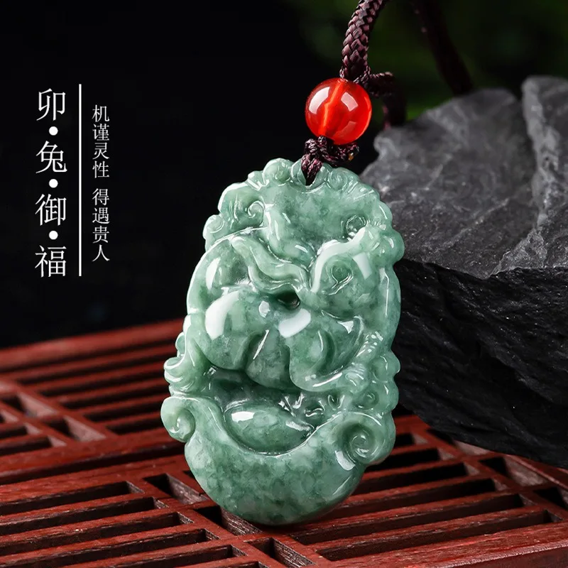 

Natural A-grade Jade Hand-carved Zodiac Rabbit Jade Pendant Fashion Boutique Jewelry for Men and Women Rabbit Necklace Gift