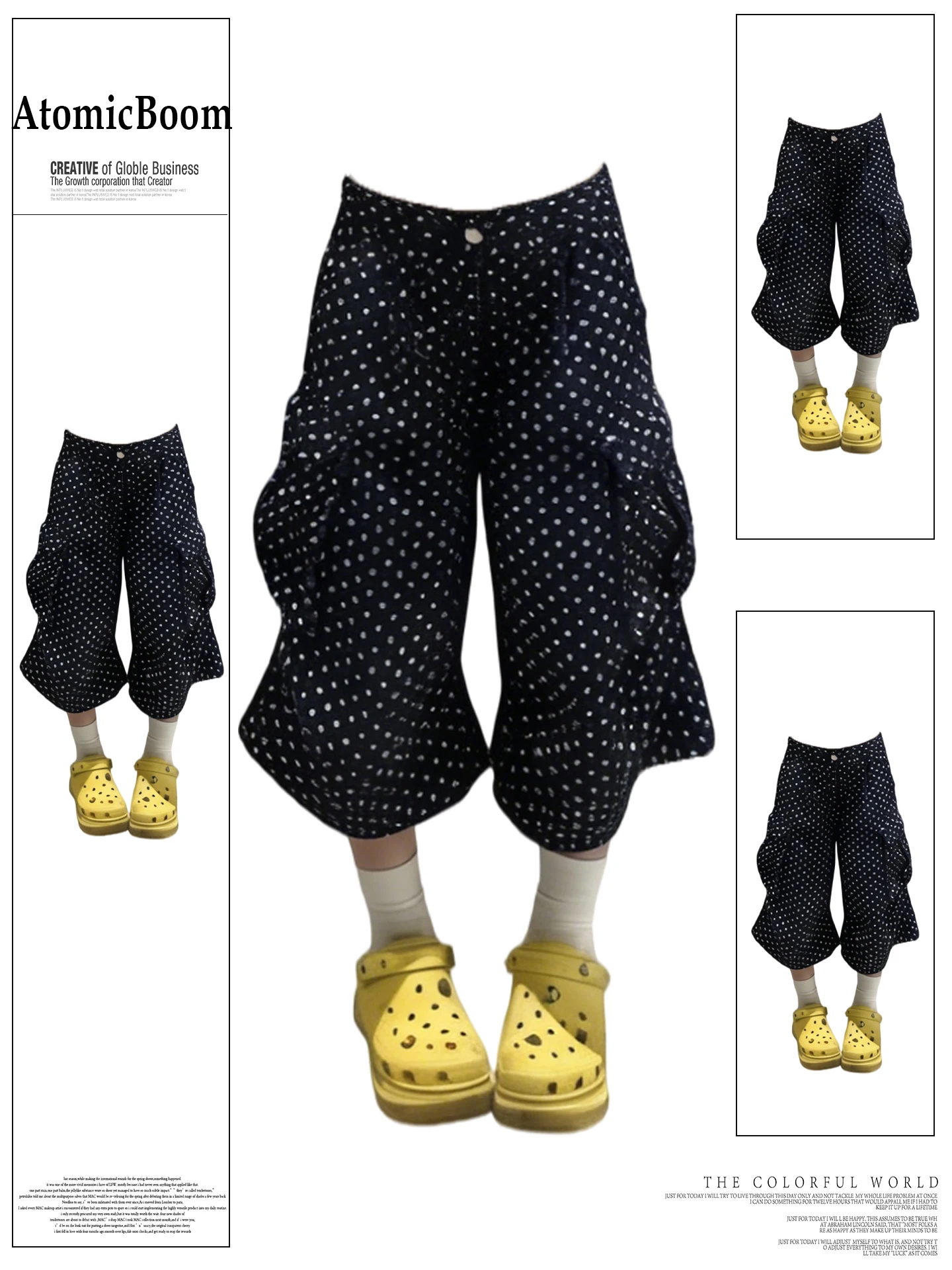 

Retro American Blue Polka Dot Denim Wide Leg Pants Women Summer New Street Loose Workwear Shorts Casual Straight Tube Pants