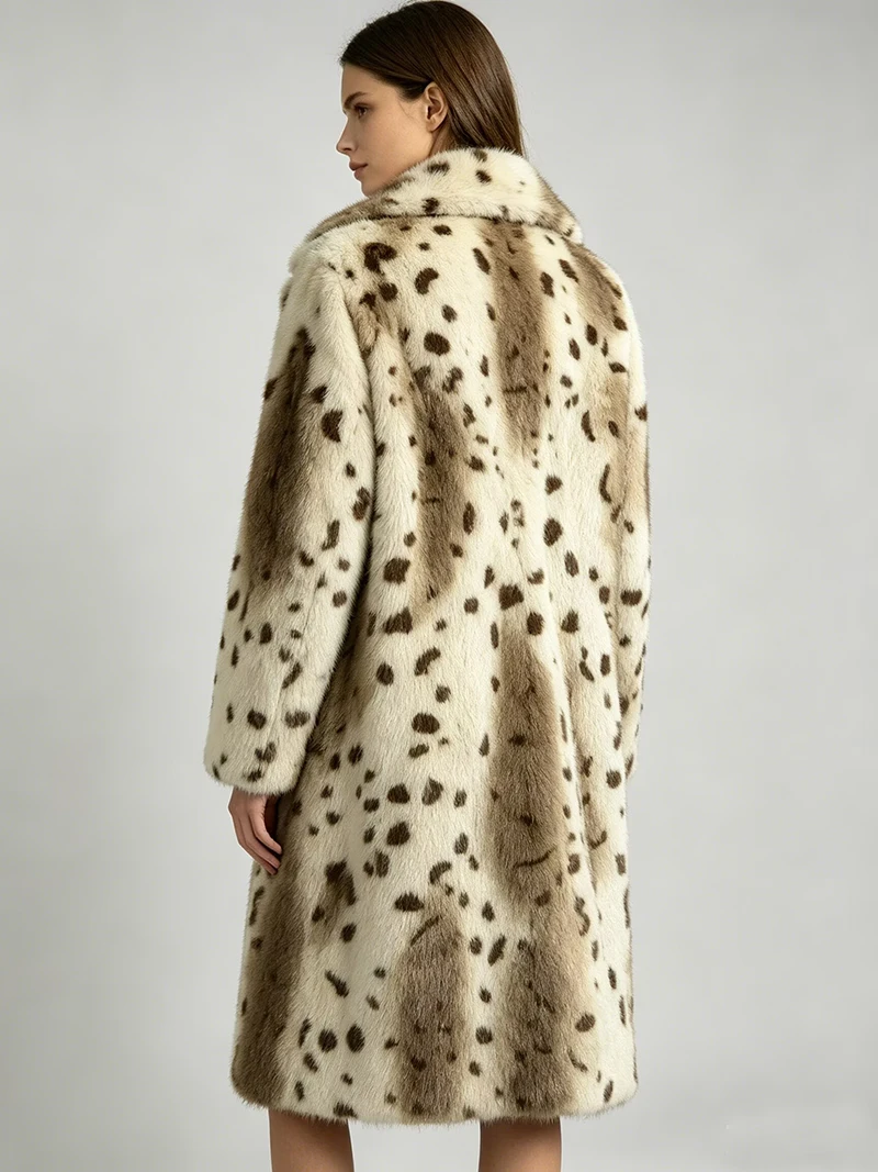 ZADORIN Winter Imitation Mink Coat Women Stylish Leopard Print Lapel Knee Length Long Furry Faux Fur Coats Plush Overcoat Jacket