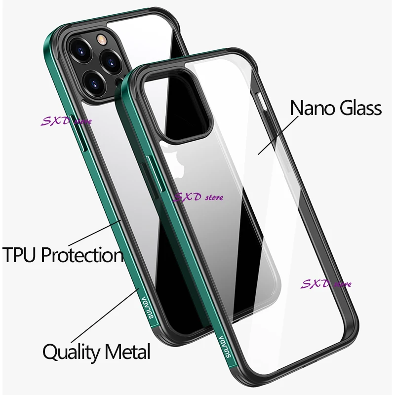 Transparent Nano Glass Case iPhone 11 12 Pro Max Quality Metal Frame Luxury Phone 6 7 8 Plus Clear Cover iPhone X Xr Xs Max case