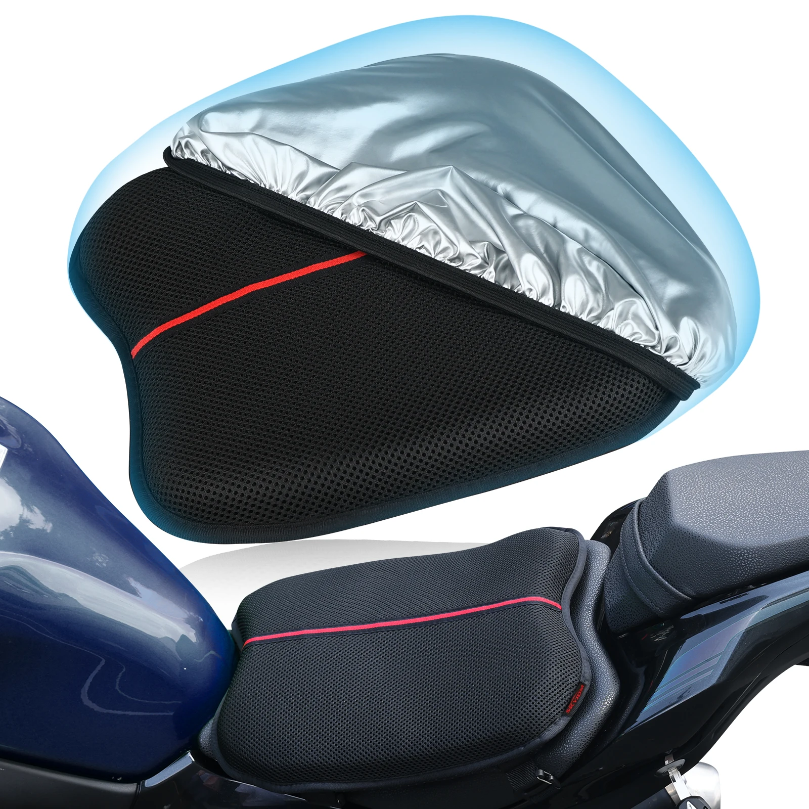

Motorcycle Seat Cushion Anti-Slip Motorcycle Inflatable 3D Air Cushion Pressure Relief Ride Seat Pad With UV Cover Accessories