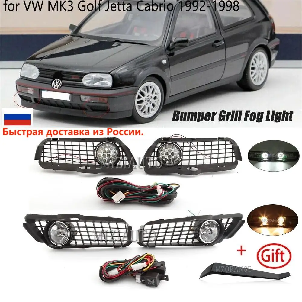 LED Fog Lights For VW Golf 3 MK3 Jetta Cabrio 1992-1997 1998 Headlights Grille Connecting Wire Cable Foglight Object Accessories