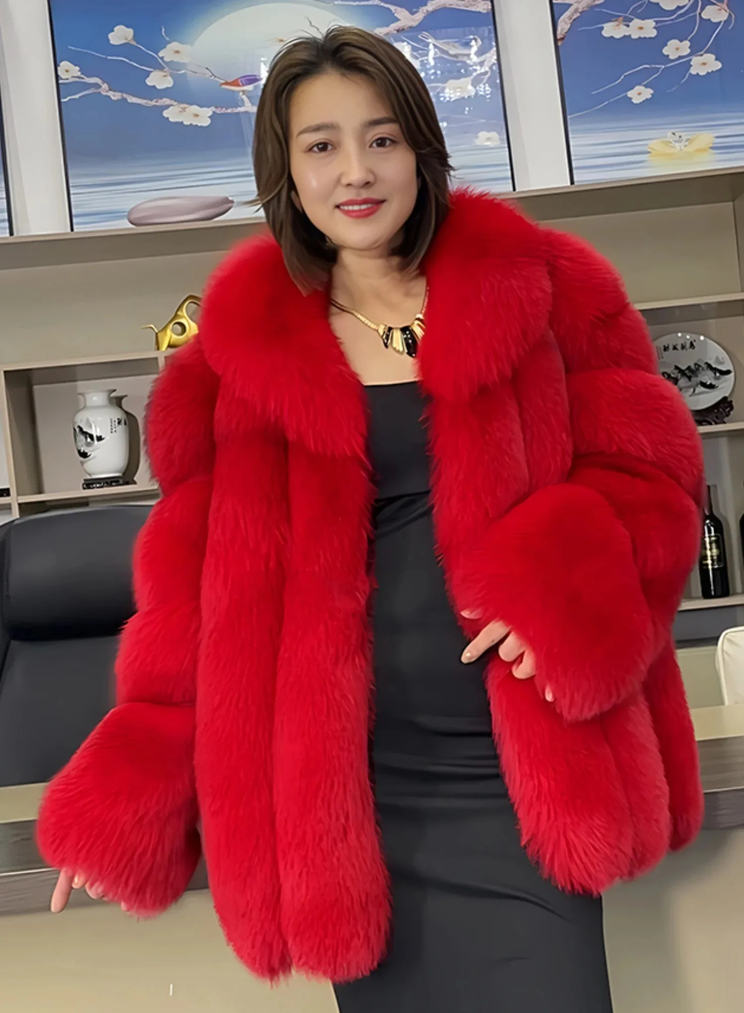

Hot selling winter fashion new Long High Quality Natural Fox Fur Coat Women's Turn-down Collar Real Fox Fur Jacket