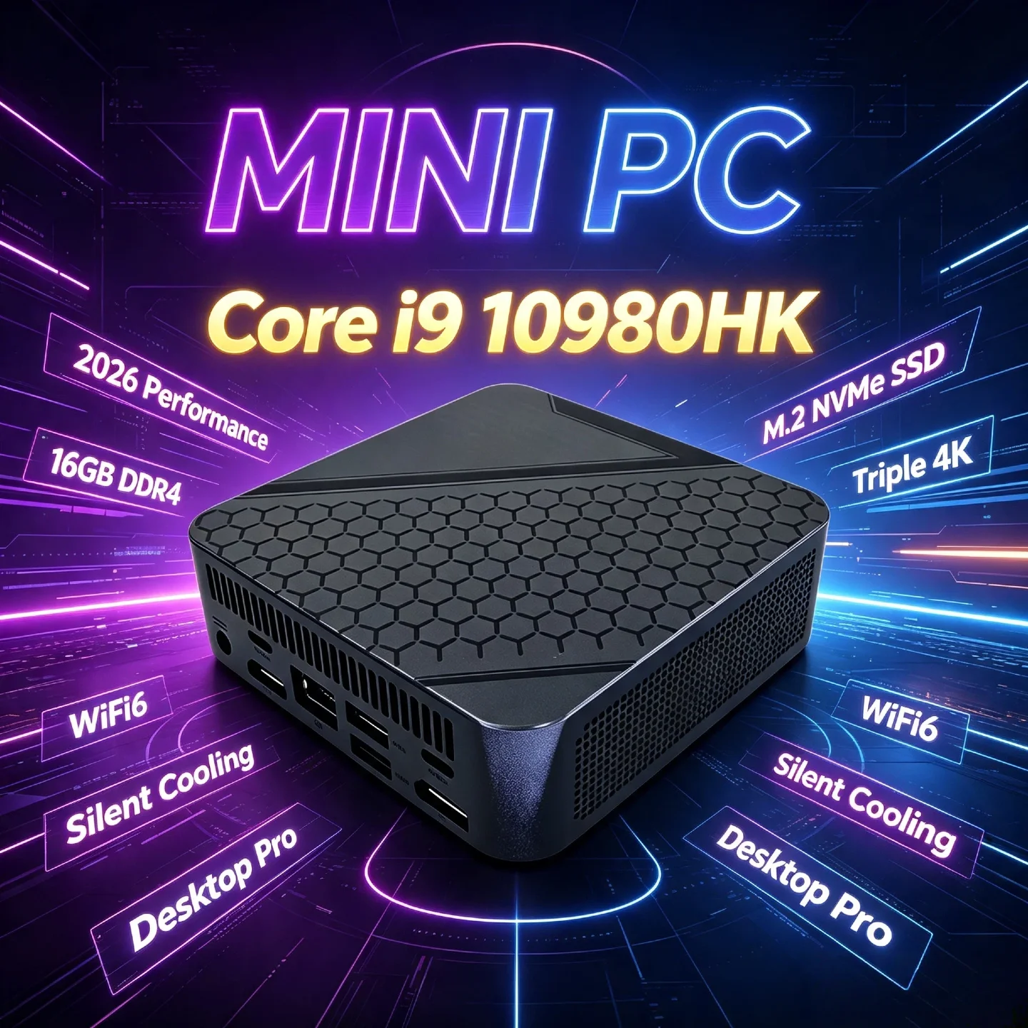 인텔 코어 i9 10980HK 2026 휴대용 미니 PC 16GB DDR4 M.2 NVMe SSD 트리플 4K WiFi6 무소음 냉각 사무실 가정용 데스크탑 프로