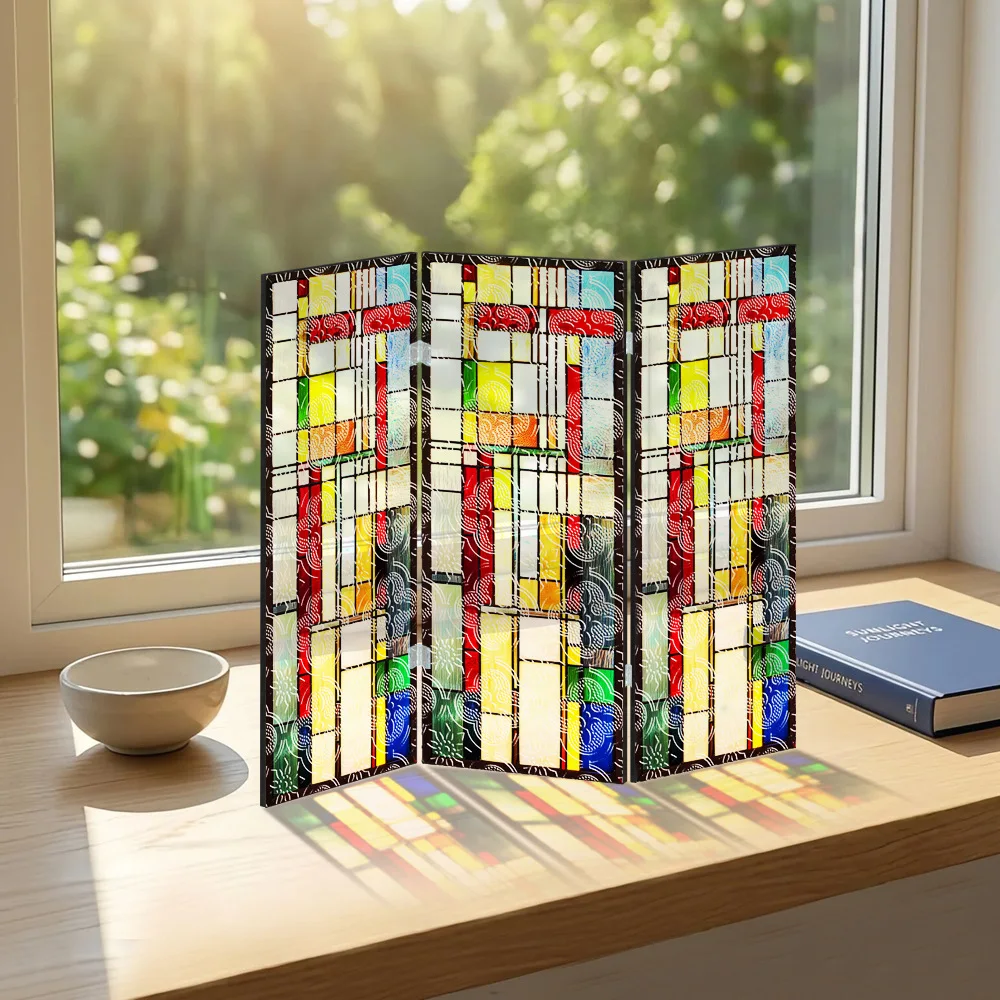 Colorful Translucent Folding Screen Painting, Begonia Pattern Acrylic Screen Table Entry Entrance TV Cabinet Cabinet Ornaments