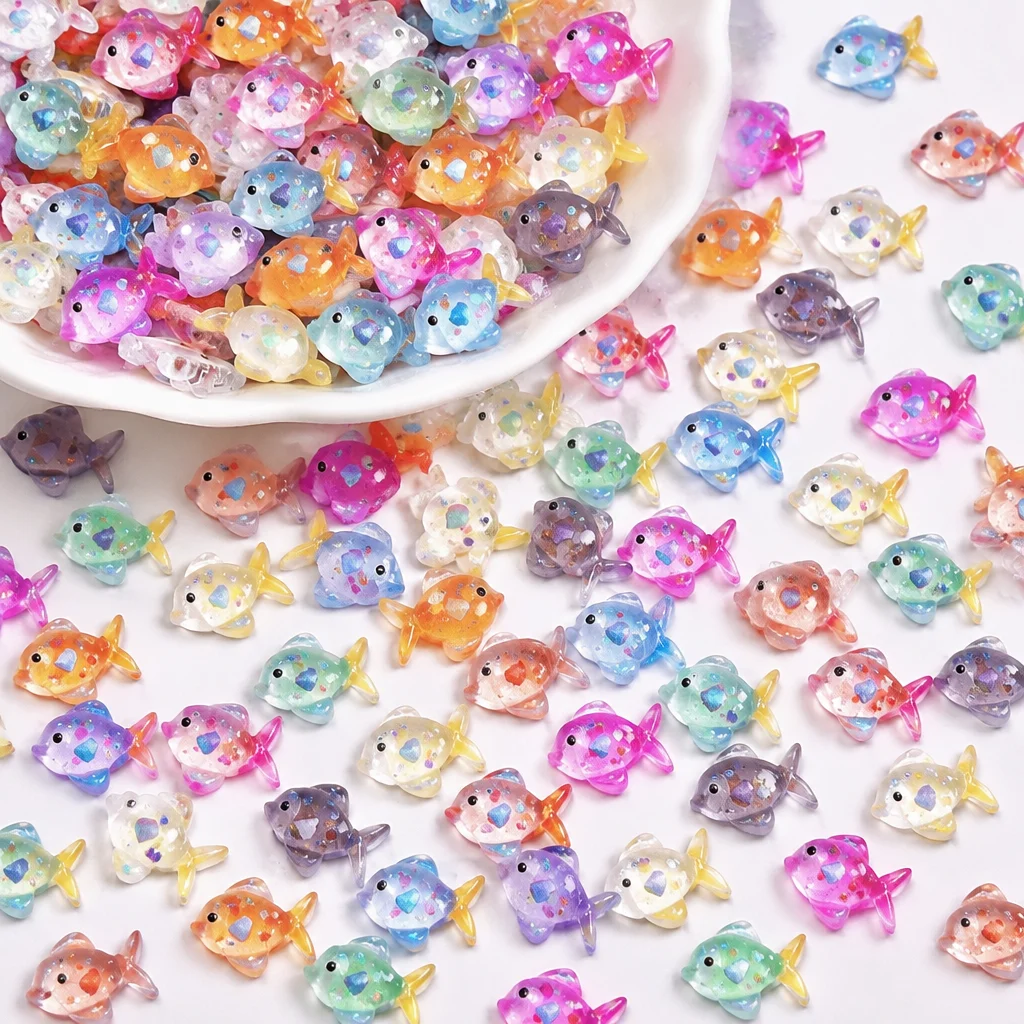 50Pcs Multicolor Glitter Resin Fish Nail Charms Translucent Mini Ocean Fishes Nails Art Decoration DIY Crafts Manicure Accessory