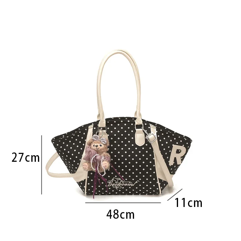Wing Style Polka Dot Hobo Tote Bag mit Taschenanhänger, koreanische Umhängetasche mit großem Fassungsvermögen für Damen, süße Handtasche für den Arbeitsweg – Detail 1