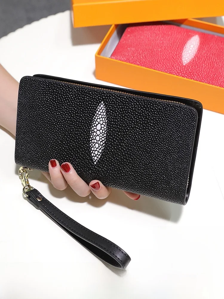 ladies-long-leather-clutch-wallet-pearl-fish-skin-pattern-zipper-money-holder-mobile-phone-handbag-fashionable-elegant