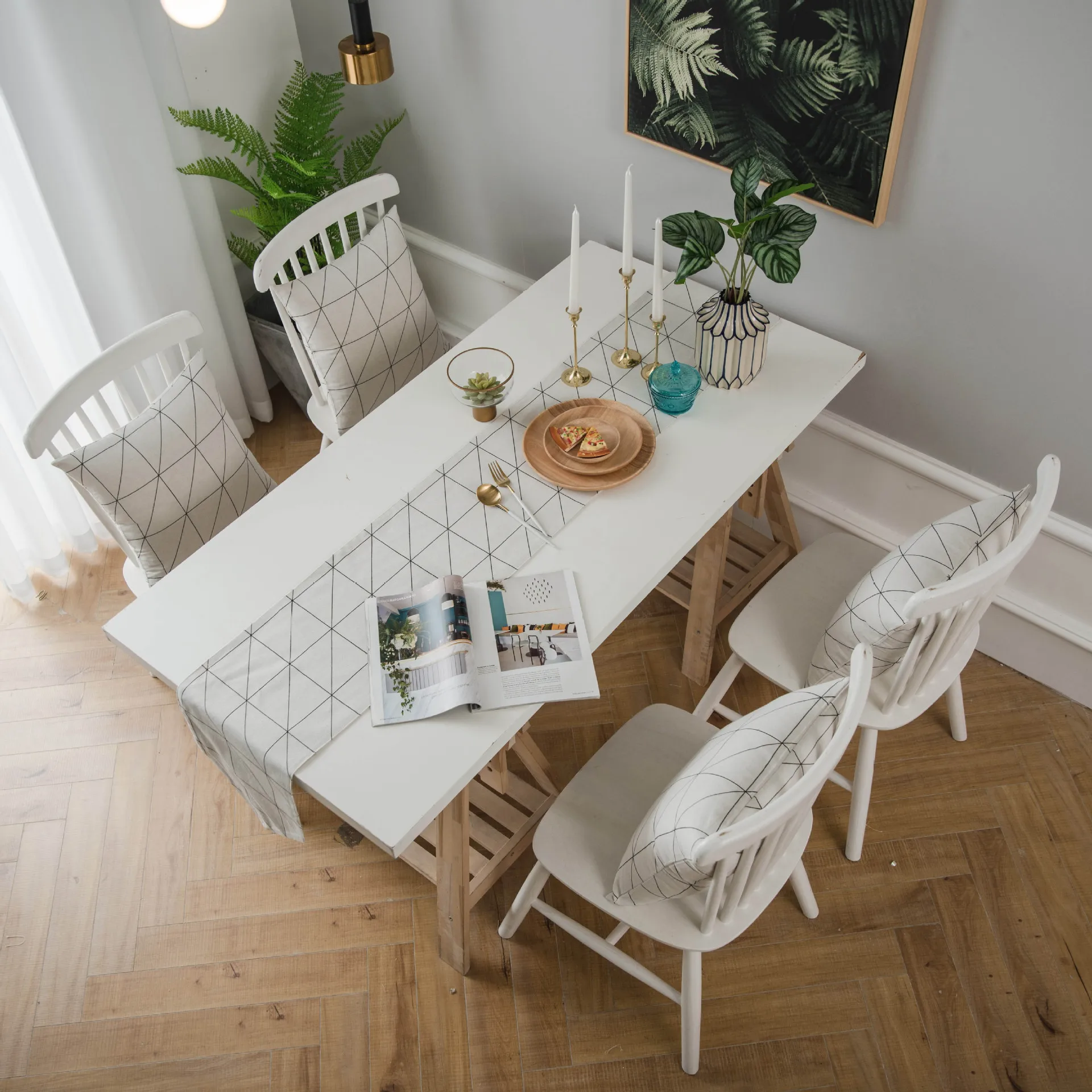 พิมพ์ตารางธงเรขาคณิต Checkerboard สีดําและสีขาว Double-Layer CRAFT ชาตารางประเทศผ้าตกแต่ง