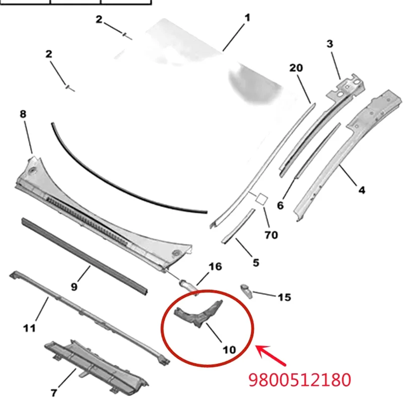 Collecteur de pluie en mousse éponge pour pare-brise avant, éponge pour KIT 9800512180, 8251GY, 8251GZ, 9800512080, 3008