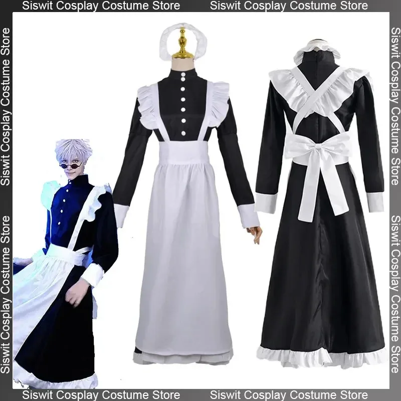 

Women Men maid outfits Cafe costume cosplay long dress Lolita black and white apron dress anime figures suit full set