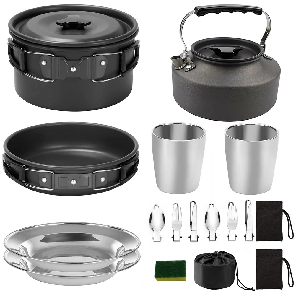 

1Set Outdoor Camping Cookware Multipurpose Non-Stick Pan Lightweight Collapsible Handle Portable Cooking Set for Hiking Picnic