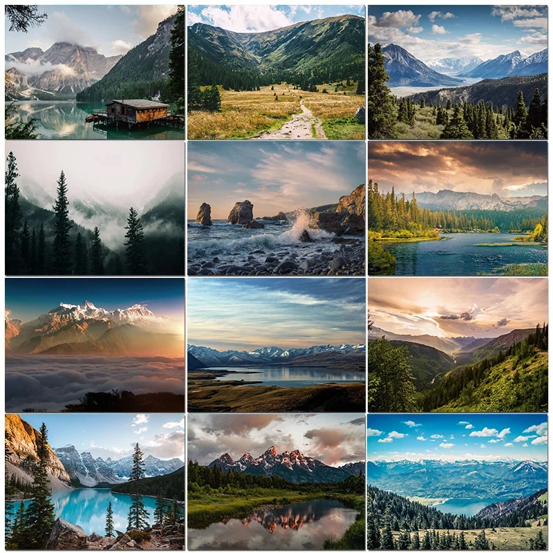 Modern Nature Green Landscape Misty Forest Mountain Lake Boat Nordic Poster Canvas Painting Wall Art Pictures Home Deor