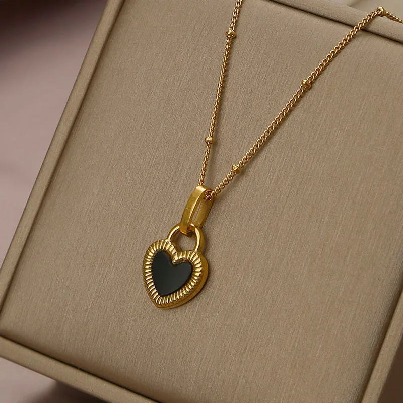 ANENJERY 316L Stainless Steel Shell Love Heart Pendant Necklace for Women  Clavicle Chain Gifts