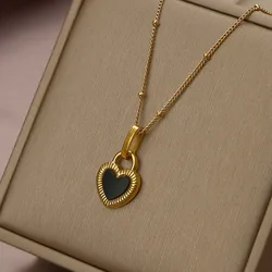 ANENJERY 316L Stainless Steel Shell Love Heart Pendant Necklace for Women Clavicle Chain Gifts