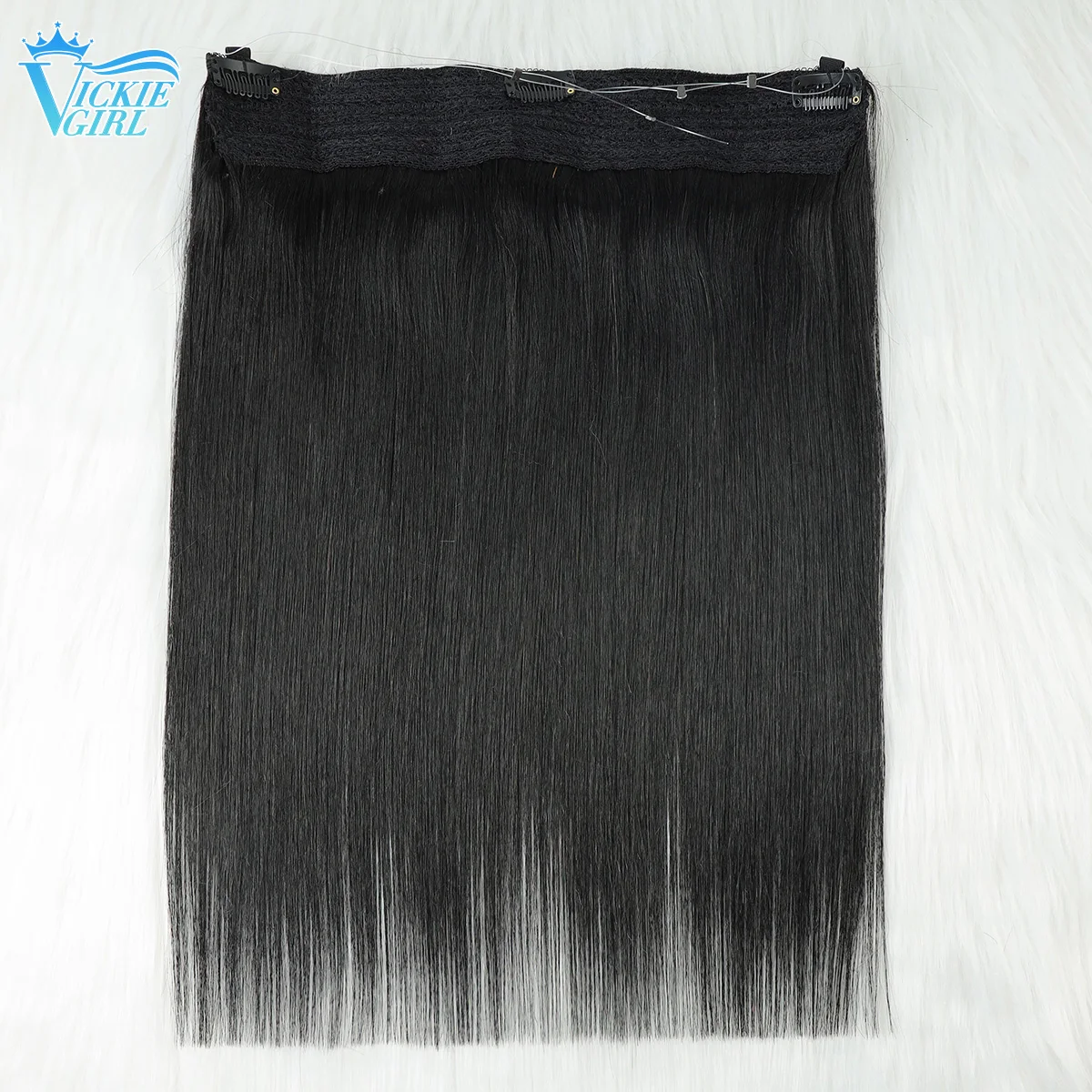 Fish Line Human Hair Extension Wire Natural Hair OnePiece Invisible Wire Hair Weft with 4 Clips Machine Made Natural Hair