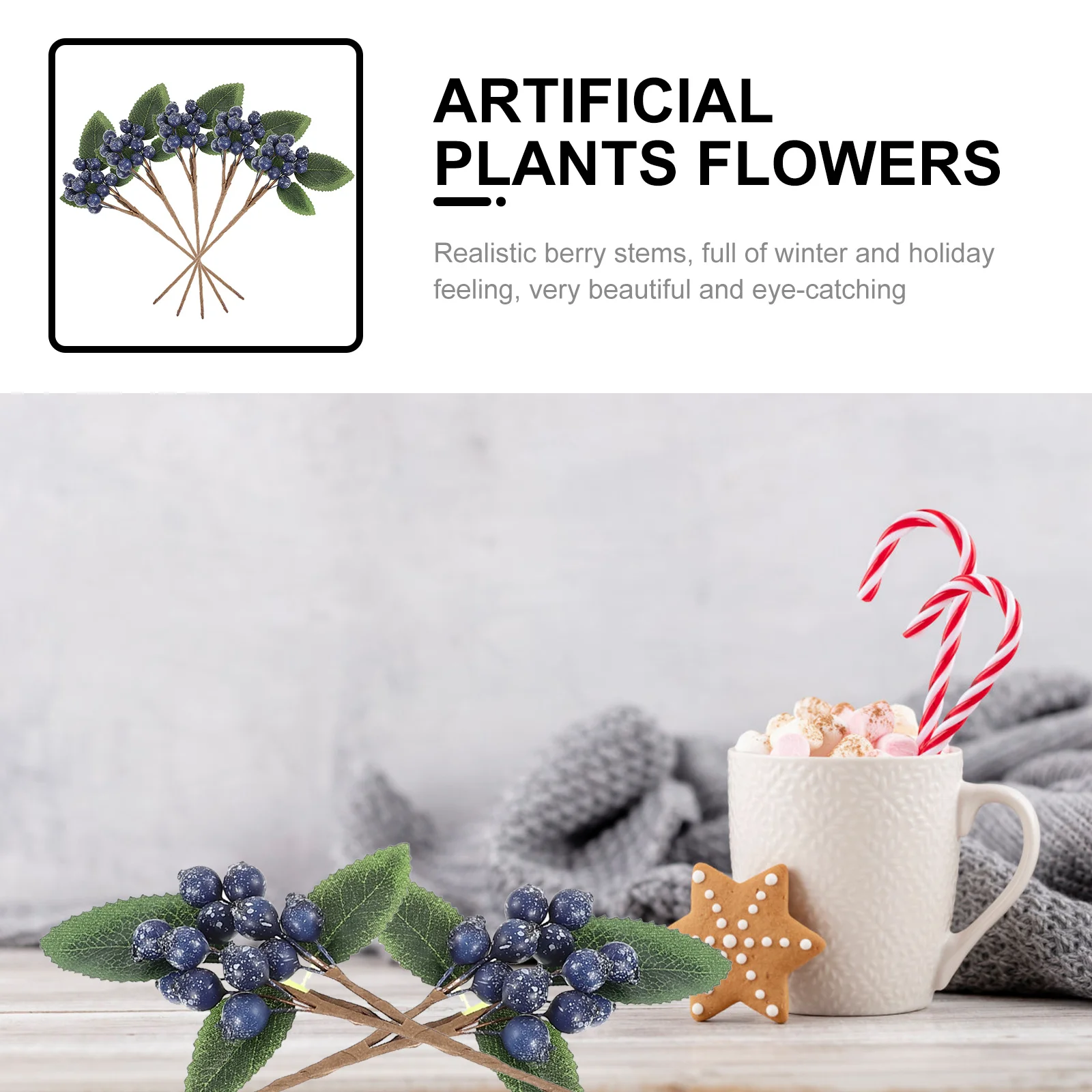 

5pcs Artificial Blueberry Stems Fake Berry Branches For Christmas Wreath Holiday Garland Xmas Tree Decor Party Supplies