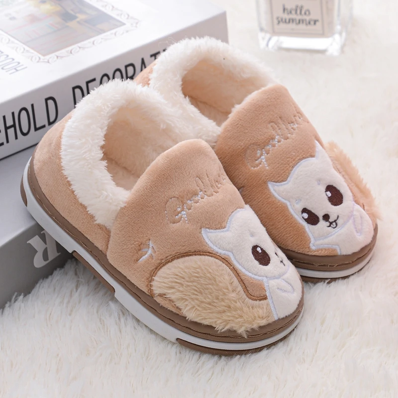 Fashion Toddler Girls Slippers Winter Warm Shoes Casual Home Gear Baby Boy Anti-slip Sole Loafers Cartoon Squirrel Kids Footwear