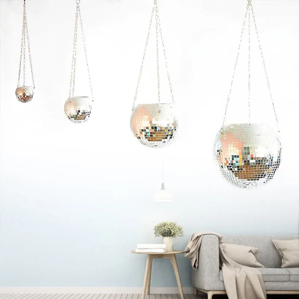 10CM Disco Ball Wisząca doniczka Rośliny doniczkowe Styl boho Doniczki na kwiaty Lina Lustro Wiszący kosz Ogród Dekoracja Wazon