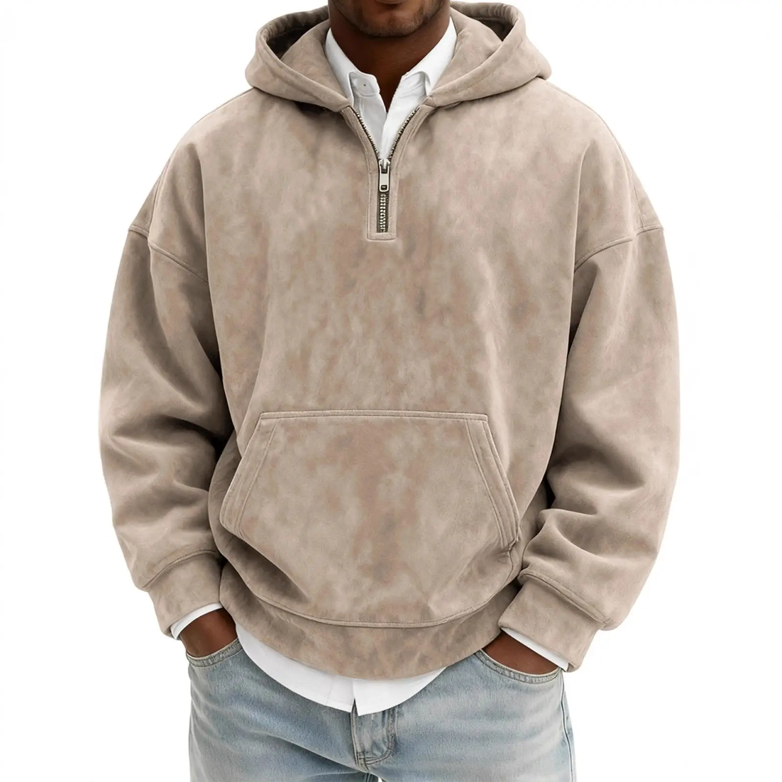 Men's Hoodie Half Zip Sweatshirt Casual Comfortable Regular Thickness Non-deformable American Style  Color Hat Included