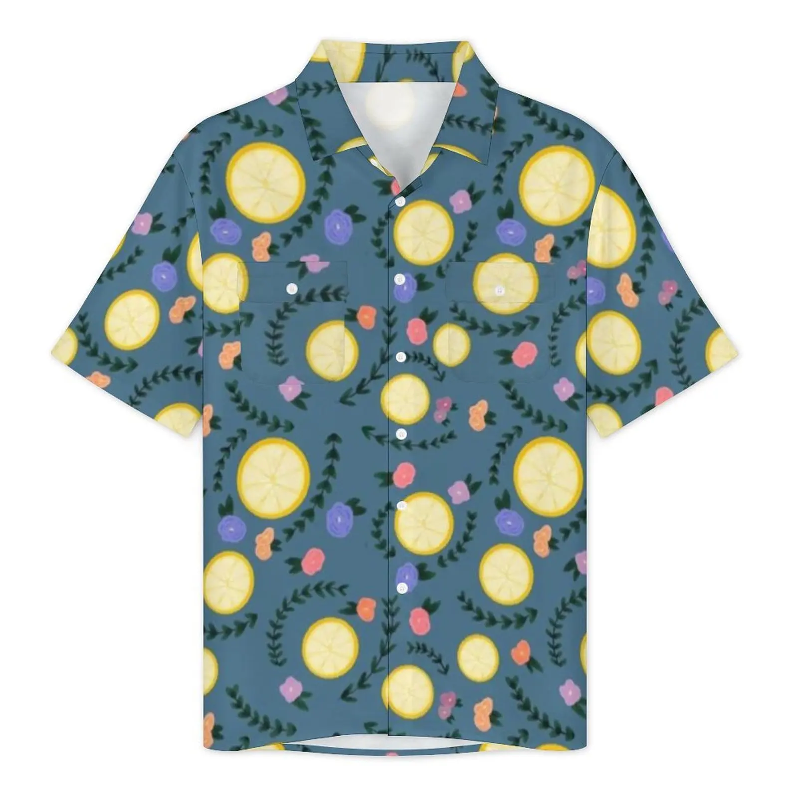 Yellow Lemon Slices Casual Shirt Flower Print Elegant Summer Shirts Man Short-Sleeved Vacation Fashion Graphic Oversize Blouses