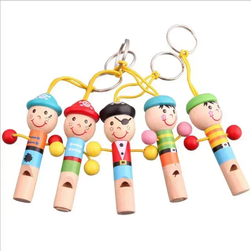 2024 New Mini Wooden Pirate Keychain Whistle Kids Birthday Party Favors Decoration Baby Shower Noice Maker Toys Goody Bags