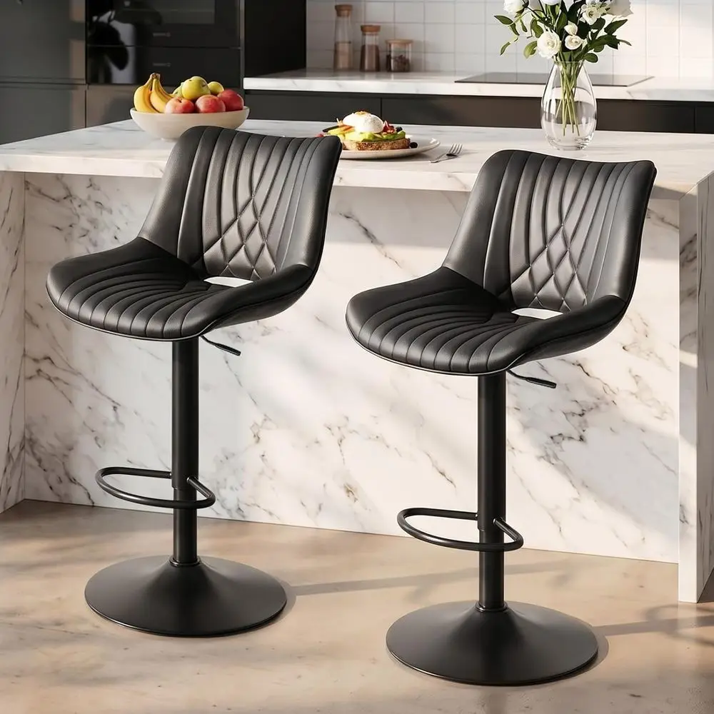 Swivel Bar Stools Set o 2, Height Adjustable Counter Height Bar Stools with Open Back and ootrest, Premium aux PU Leather, ern U