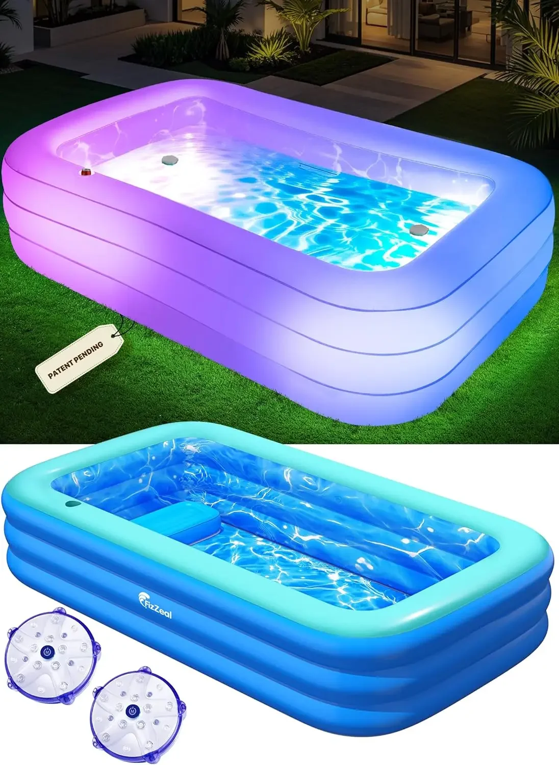 

Blue Inflatable Pool With Seat And Lights Blow Up Swimming Pool For Outdoor Backyard Family Adults