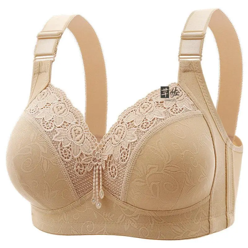 plus Size Cotton Bra Three Row Button No Steel Ring Gathered 200 Pounds Underwear Mom Full Cotton Bra Large Size Bandeau