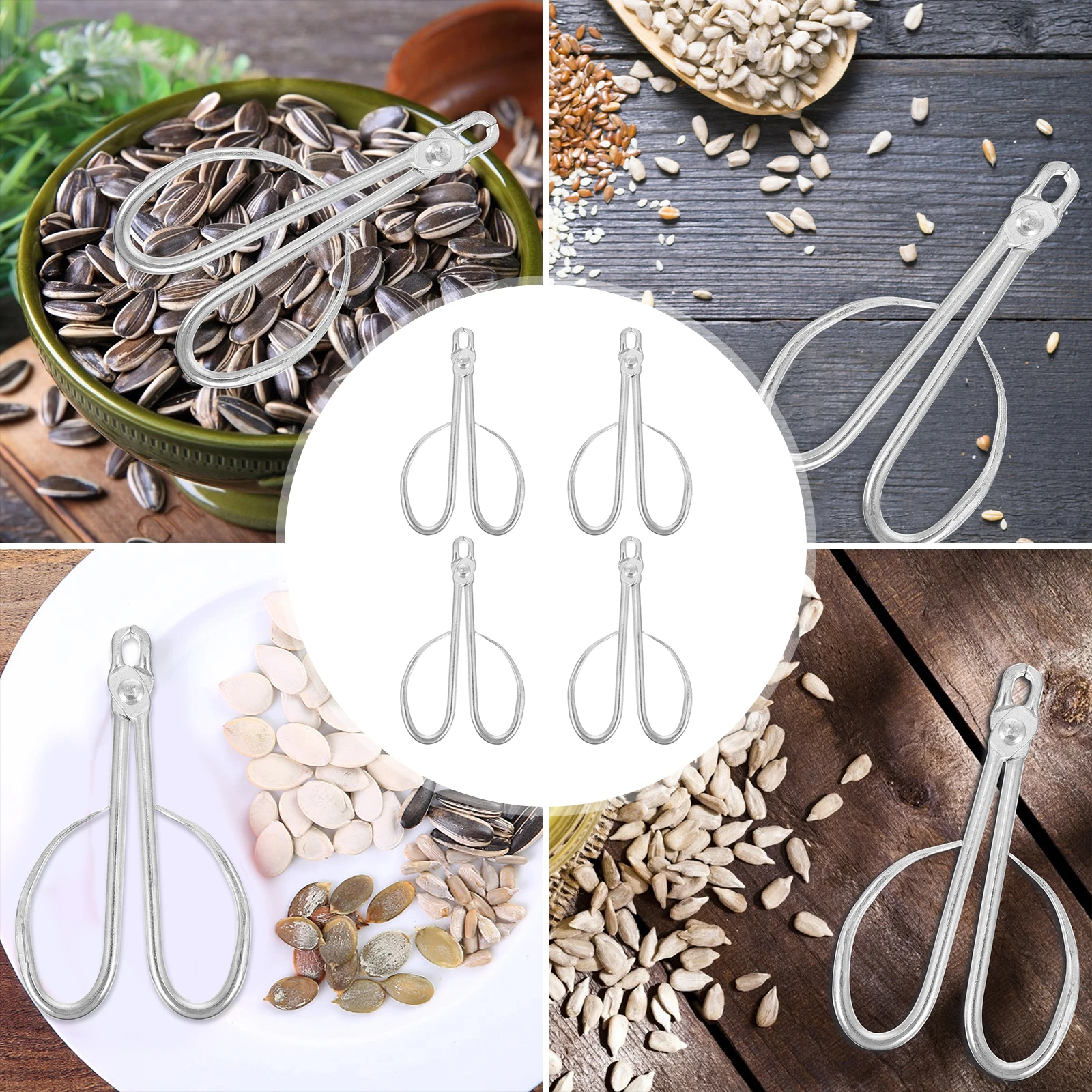 

4pcs Nut Sheller Stainless Steel Food Opening Tools Practical Sunflower Scraper Corrosion Resistant Fits Fingers