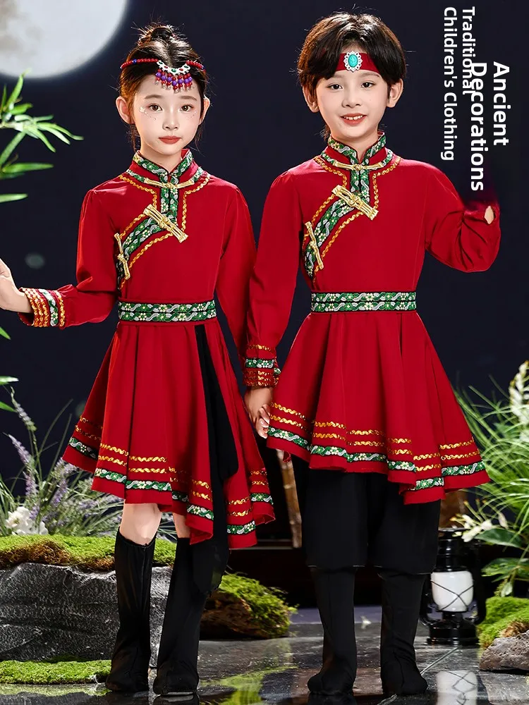 

Children's Mongolian Dance Performance Clothes Fem M Child White Ethnic assland Chopstis Dance Costume