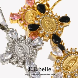 E.B.belle Virgin Mary Cross Pendnat Necklace Hypoallergenic Stainless Steel Gold Plated Necklace Jewelry For Women Girls Gifts