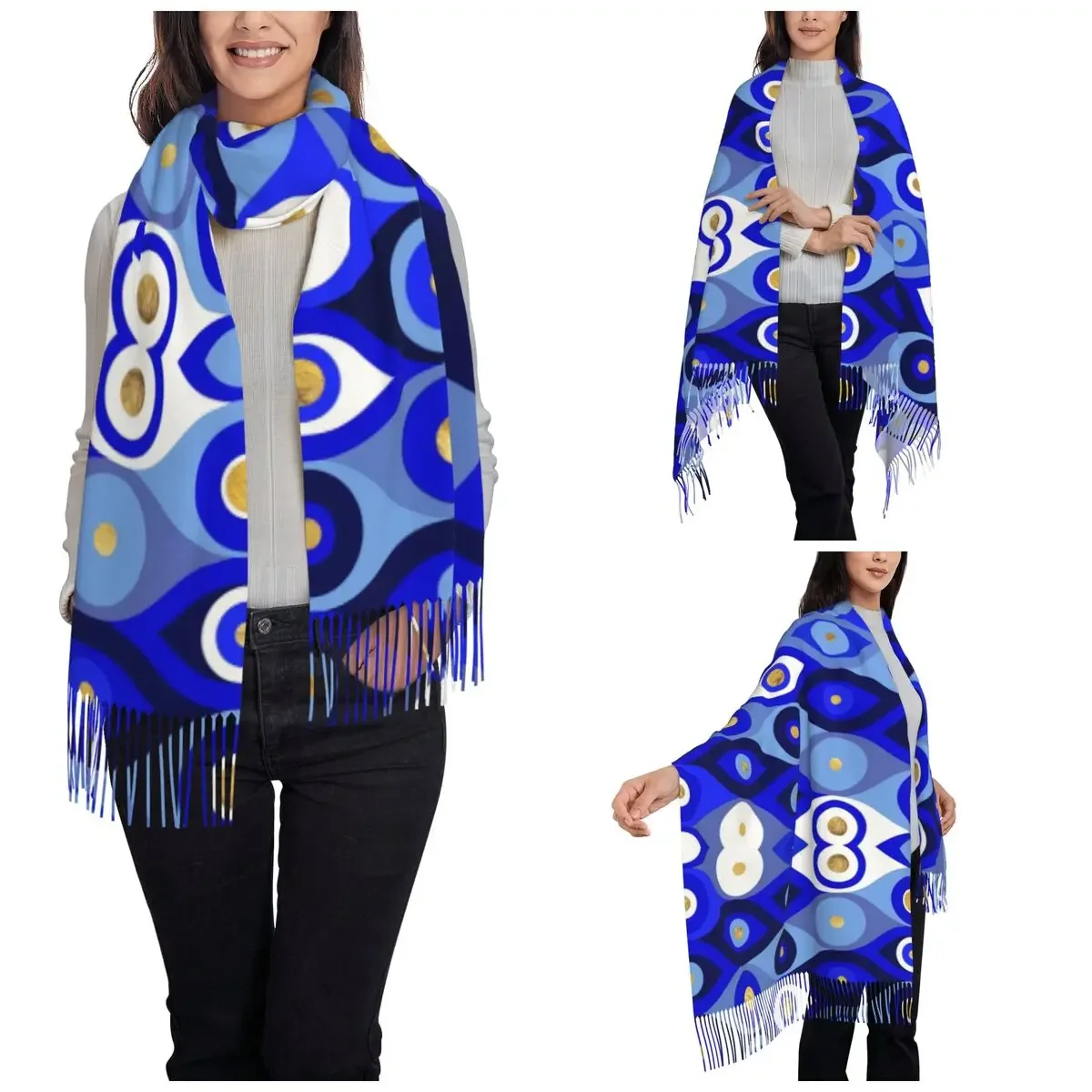 Greek Matiasma Evil Eye Blues Shawls Wraps Women Winter Warm Large Long Scarf Greek Amulet Nazar Pashminas Shawl Scarves