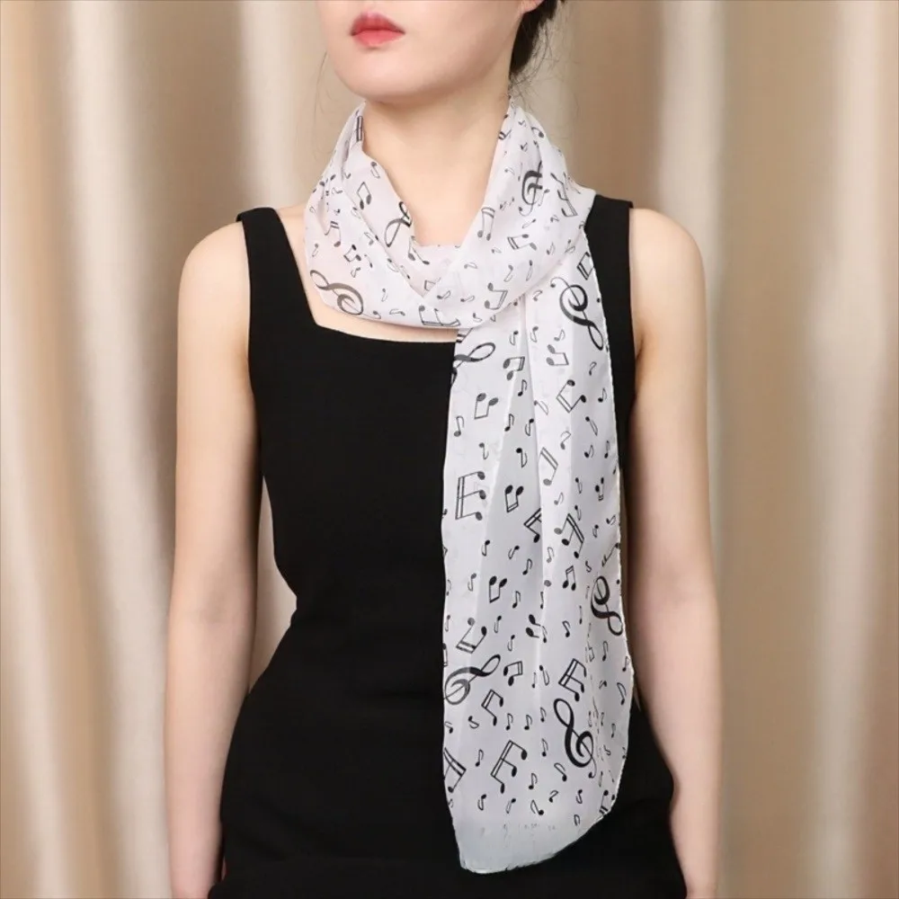 Printed Design Chiffon Hijab Scarf 50*160cm Size Musical Note Pattern Muslim Veil Beautiful Pattern Elastic Material