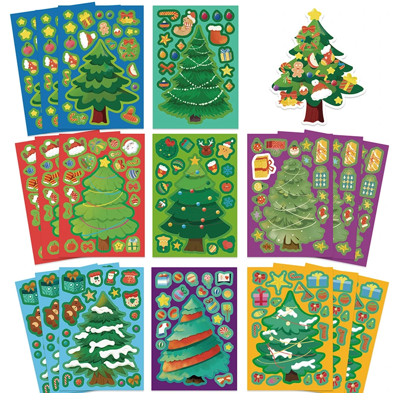 16PCS Toy Puzzle Stickers Christmas Tree Make A Face Stickers DIY Handicrafts Waterproof Stationery Stickers