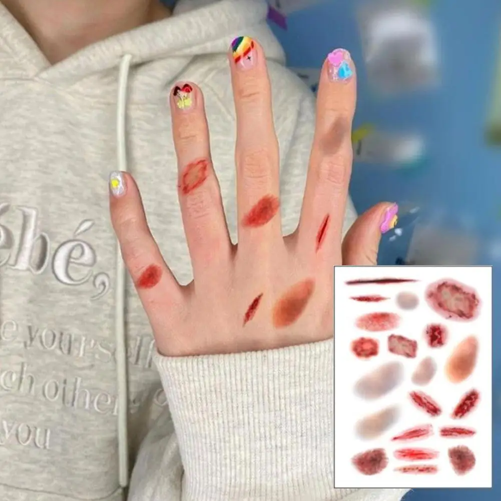 Halloween Simulated Scar Temporary Tattoos Waterproof Wound Bruising Tattoo Stickers Lasting Cosplay Fake Tattoo