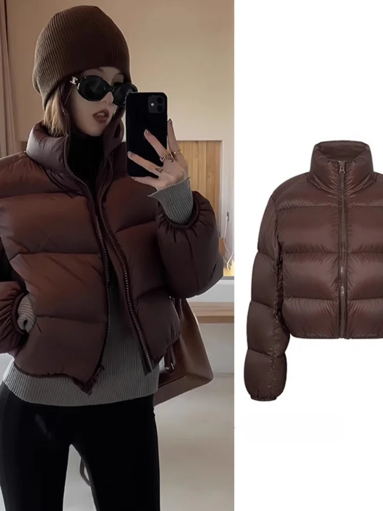 

Warm Brown Stand Collar Cotton Jaet Women's Spring 2026 New Loose Small Size Korean Sle Versatile Cotton Coat