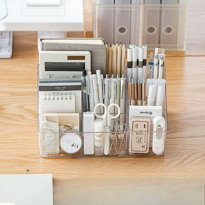 Light Luxury Transparent High-value Pen Holder, Office Desktop Large Capacity Storage Box