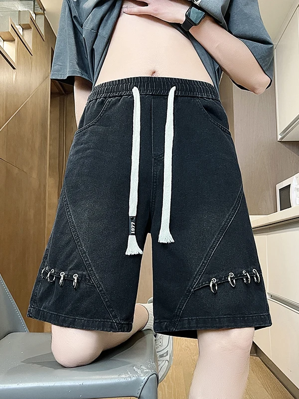 

Washed Denim Short Pants for Boys Summer Five-Quarter Length Trendy American Retro Sports Loose Fit Teenage Cotton Blend