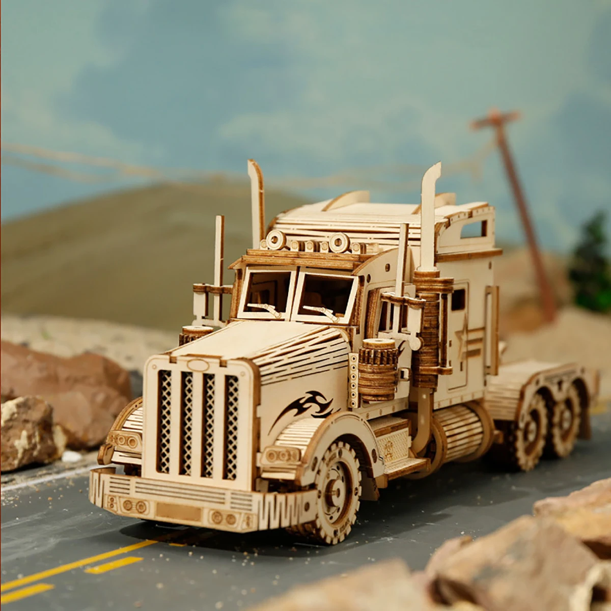 Truck 3D Car Wooden Puzzle Scale Model,DIY Model Kit, Handcraft Gift,Home Decoration,Mechanical Model Kit, Building Toy