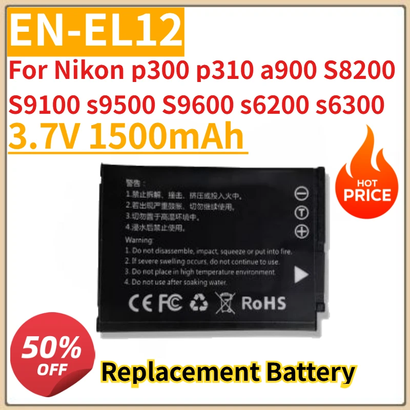 

New EN-EL12 Camera Battery 3.7V 1500mAh for Nikon p300 p310 a900 S8200 S9100 s9500 S9600 s6200 s6300 Replacement Battery