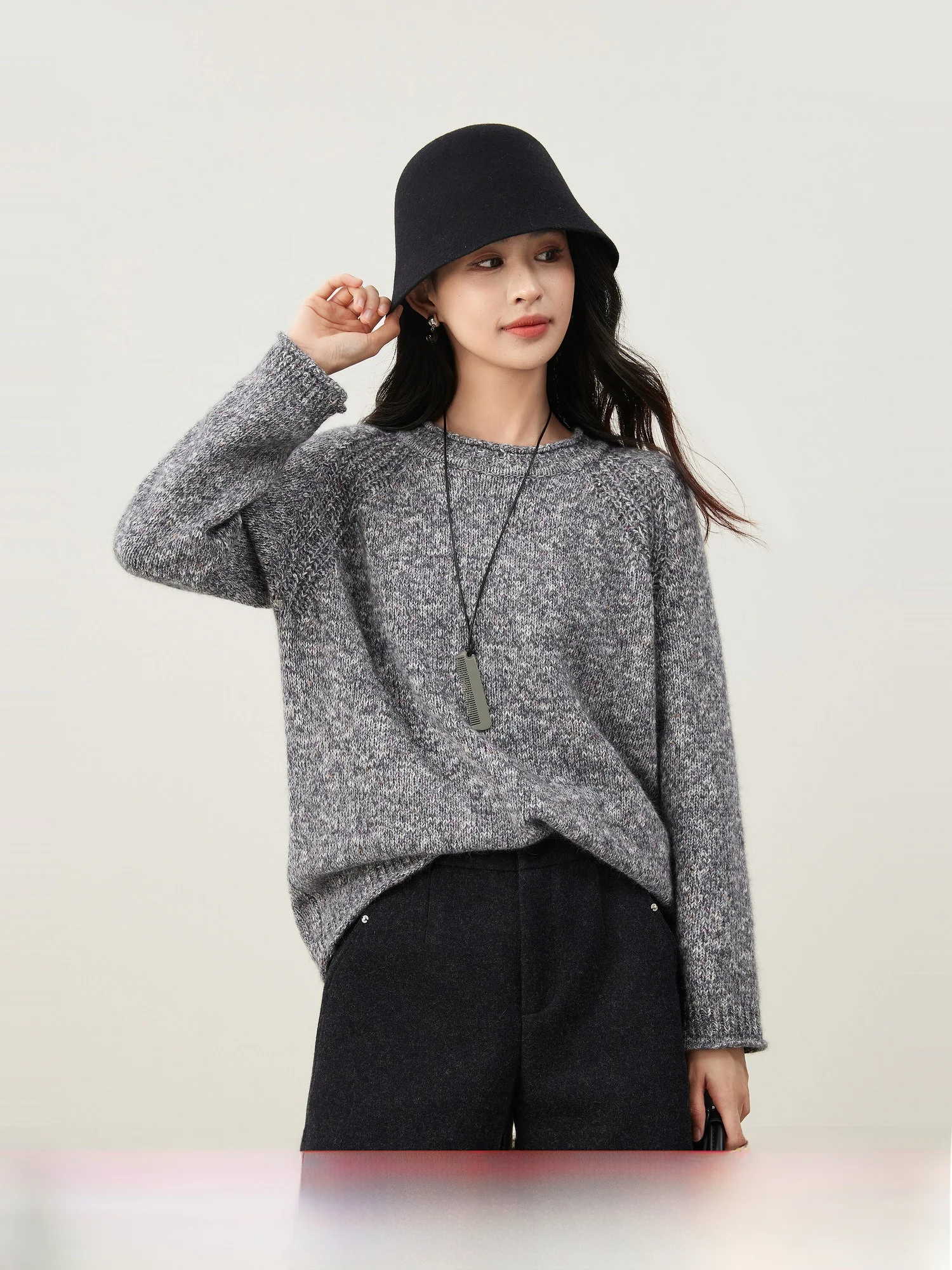 

Теплый шерстяной вязаный свитер свободного кроя с круглым вырезом, с флисовой подкладкой, с манжетами, длинный, зимний, повседневный топ для женщин