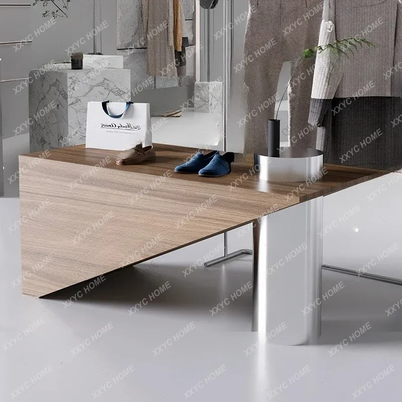High End Store Commercial Nakajima Tai Flowing Water Tai Hole Stone Display Table Nakajima Shelf Walnut Color