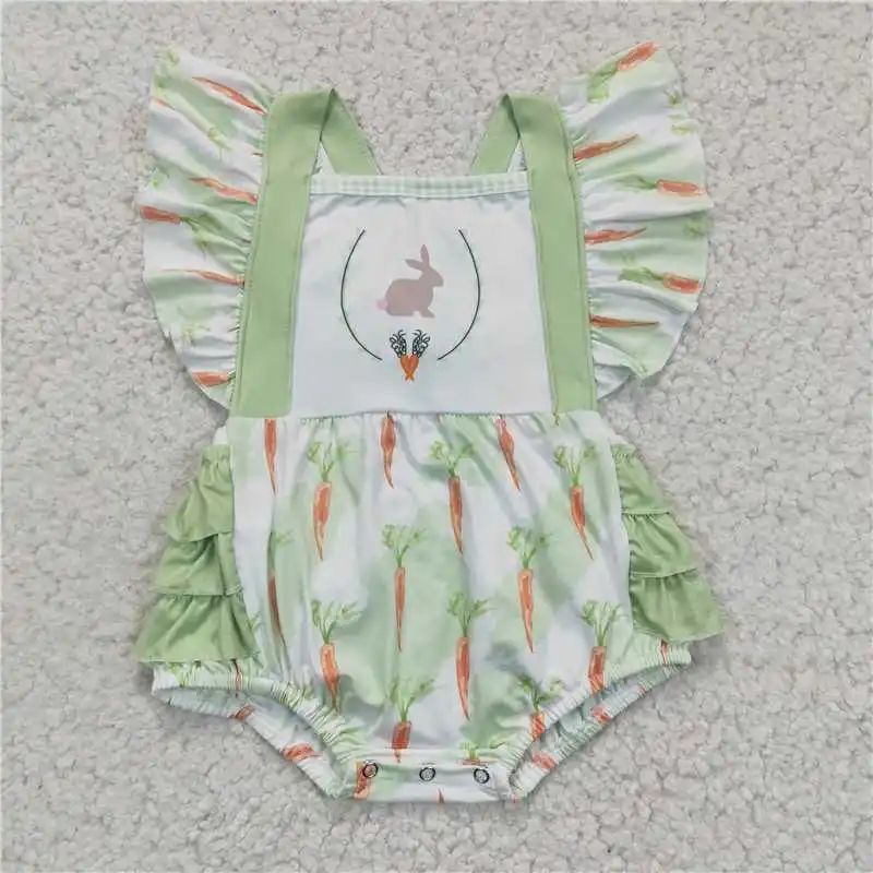 Wholesale Girls Infant Summer Short-Sleeved Romper Easter Multi-Element Bright Colors With Buttons Double Layer Ruffle