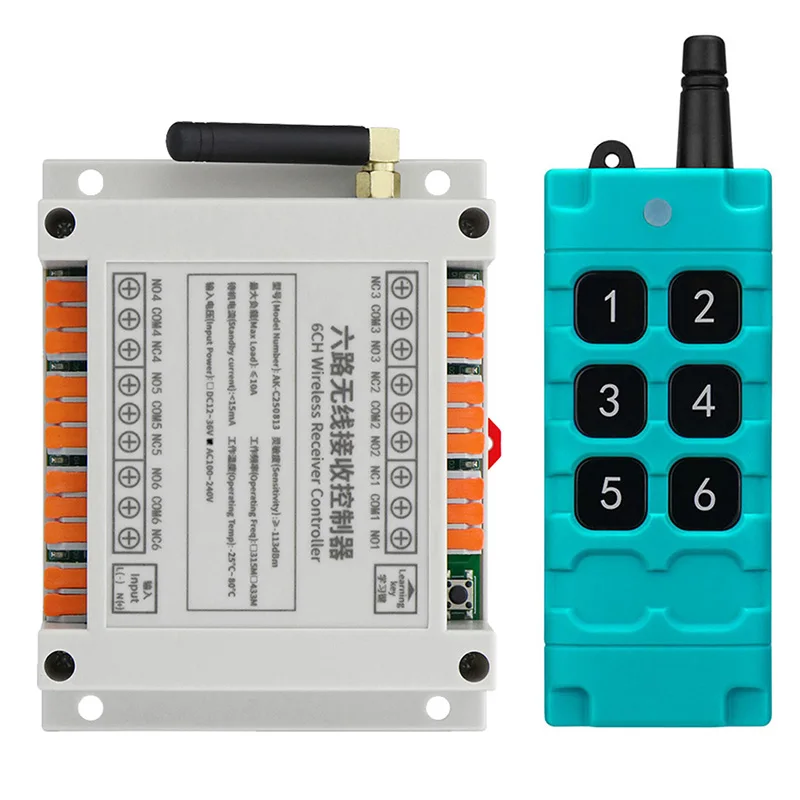 433mhz DC 12V 24V 36V 6CH 6 Channel RF Wireless Remote Control System Receiver Transmitter Universal power industrial 20-2000m