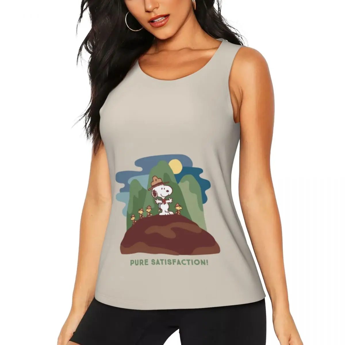 

Custom Snoopy Woodstock Pure Satisfaction Workout Crop Tank Tops for Women Seamless Cartoon Dog Running Yoga Sports Bras