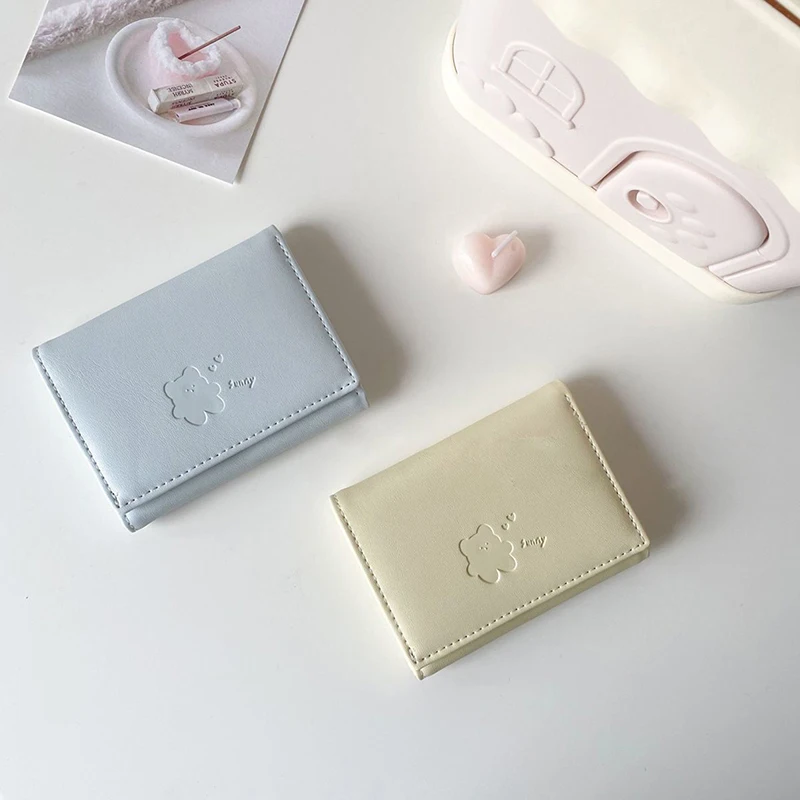 Mulheres bonito urso carteiras triplo multi funcional curto carteiras dobrar titular do cartão bolsa de moedas senhoras saco de cartão clipe sacos dos desenhos animados