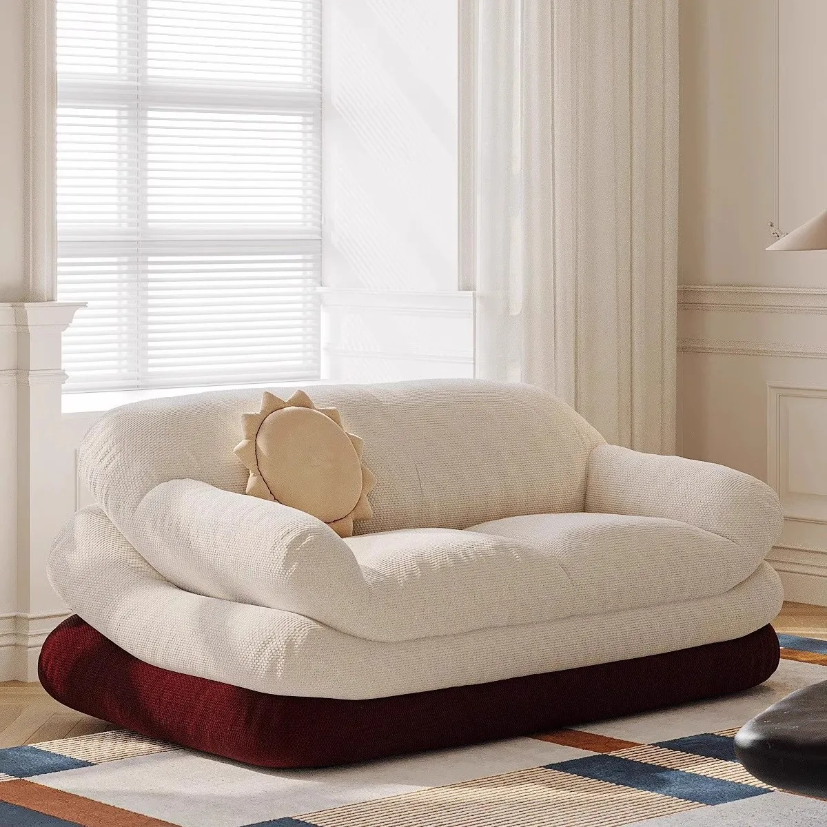 

Cloud sofa can sleep and lie down Cream wind fabric sofa